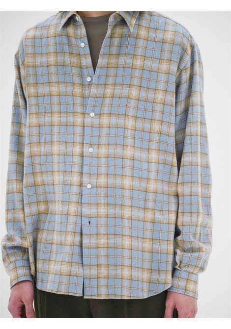 airy wool check uomo shirt light blue and beige AURALEE | A25AS01WNLIGHT BLUE BEIGE